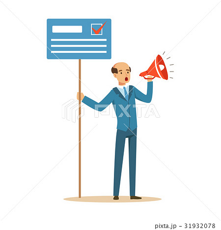 Man holding placard election voting and megaphone Man holding placard election voting and megaphone 31932078