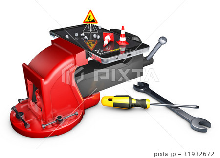 Red Vise with phone, Repair smartphone concept. 31932672
