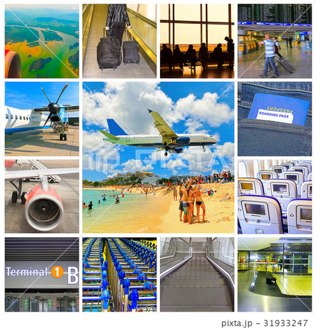 Collage of airport and airplane photos 31933247