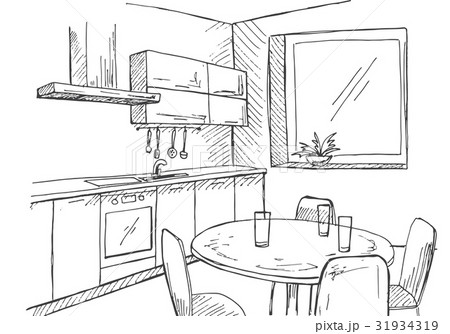 Sketch kitchen with a window. Vector illustration Sketch kitchen with a window. Vector illustration 31934319