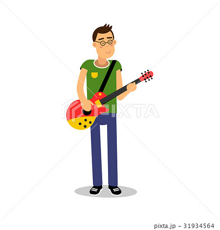 Teenage boy playing guitar during concert cartoon 31934564