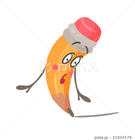 Cute modest cartoon humanized pencil character 31934579