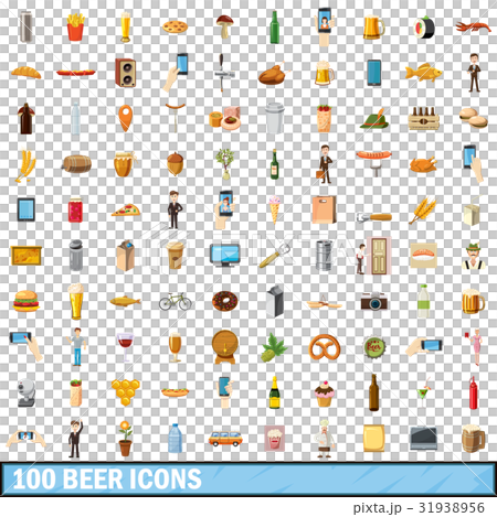 100 beer icons set, cartoon style 31938956