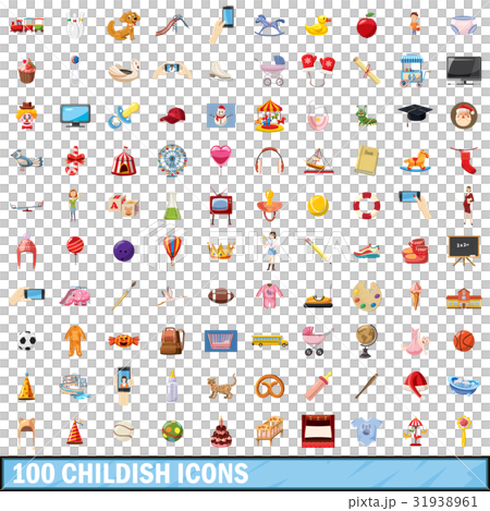 100 childish icons set, cartoon style 100 childish icons set, cartoon style 31938961