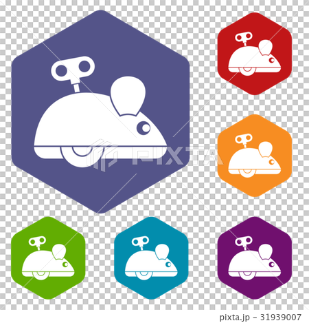 Clockwork mouse icons set hexagon 31939007
