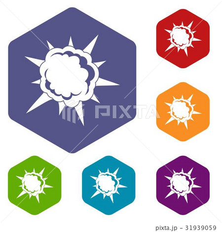 Powerful explosion icons set hexagon 31939059