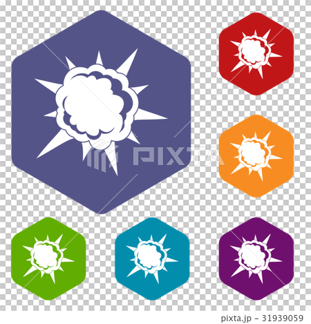 Powerful explosion icons set hexagon 31939059