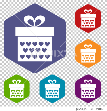 Gift box with ribbon bow icons set hexagon 31939066