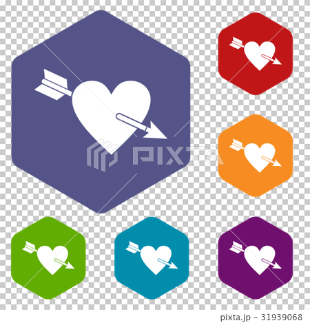 Heart with arrow icons set hexagon 31939068