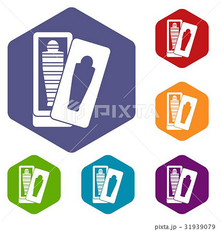 Mummy in sarcophagus icons set hexagon 31939079