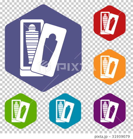 Mummy in sarcophagus icons set hexagon 31939079