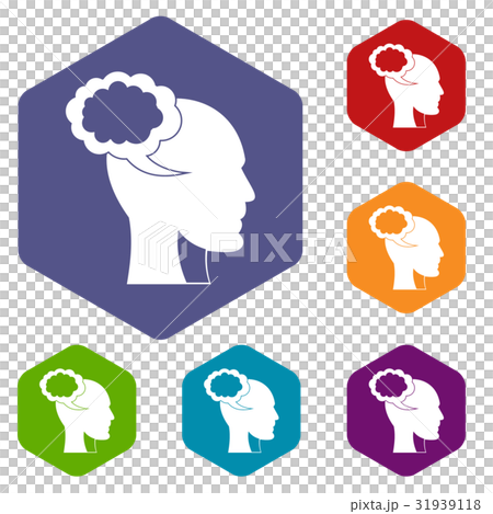 Speech bubble with human head icons set hexagon Speech bubble with human head icons set hexagon 31939118