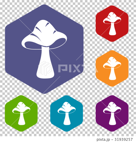 Big mushroom icons set hexagon 31939257