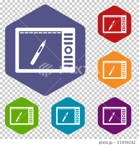 Graphics tablet icons set hexagon 31939282