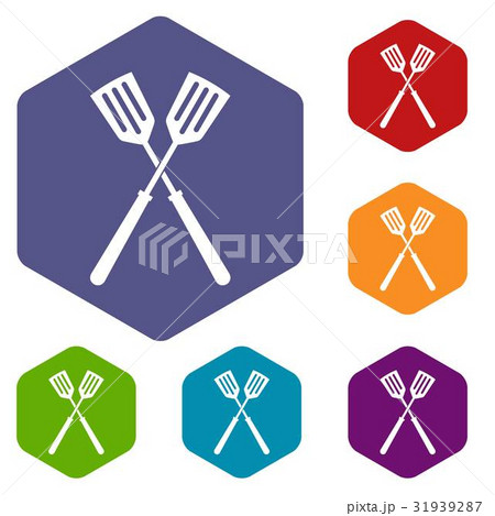 Two metal spatulas icons set hexagon 31939287