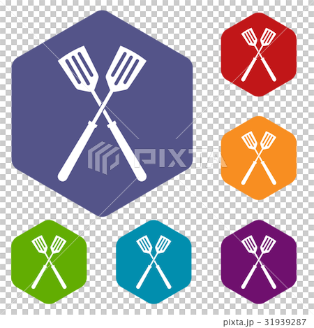 Two metal spatulas icons set hexagon 31939287