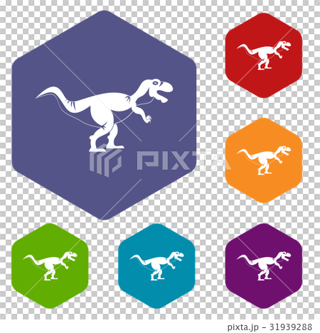 Tyrannosaur dinosaur icons set hexagon 31939288