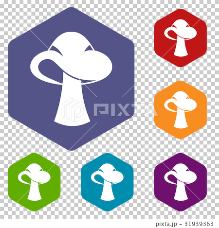 Small mushroom icons set hexagon 31939363
