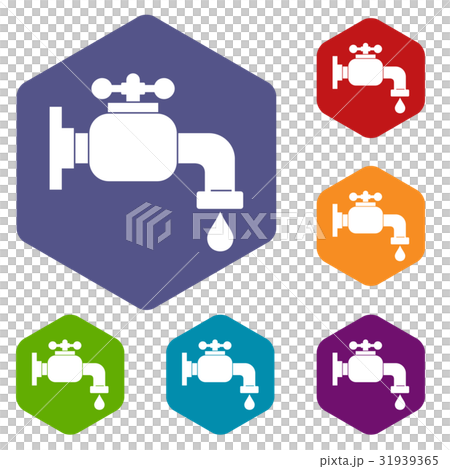 Water tap icons set hexagon Water tap icons set hexagon 31939365