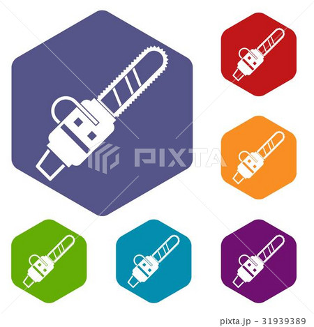Gasoline powered chainsaw icons set hexagon Gasoline powered chainsaw icons set hexagon 31939389