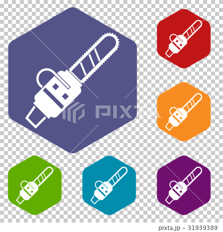 Gasoline powered chainsaw icons set hexagon Gasoline powered chainsaw icons set hexagon 31939389