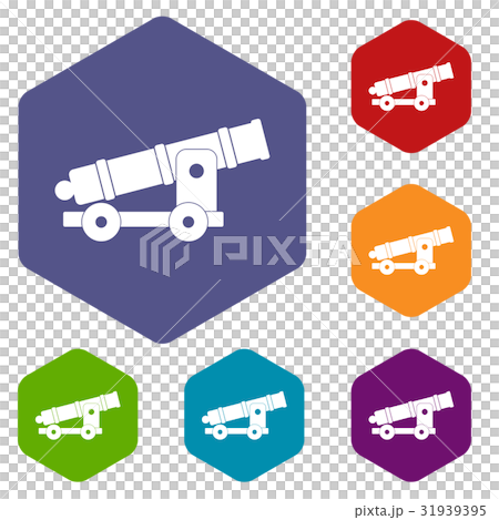 Cannon icons set hexagon Cannon icons set hexagon 31939395