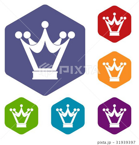 Princess crown icons set hexagon Princess crown icons set hexagon 31939397