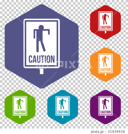 Zombie road sign icons set hexagon Zombie road sign icons set hexagon 31939416