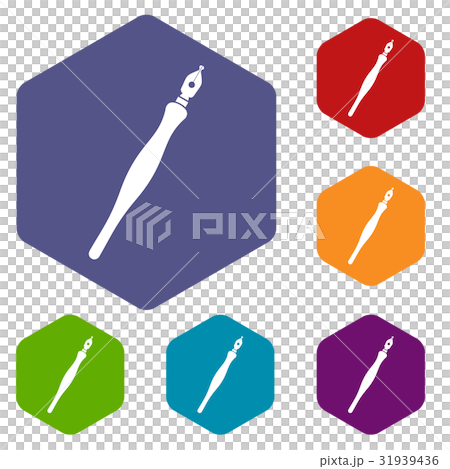 Fountain pen icons set hexagon Fountain pen icons set hexagon 31939436