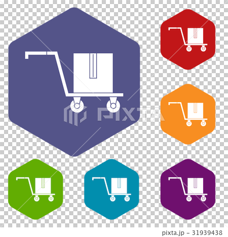 Delivery cart with box icons set hexagon Delivery cart with box icons set hexagon 31939438