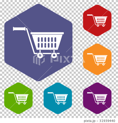 Plastic shopping trolley icons set hexagon Plastic shopping trolley icons set hexagon 31939440