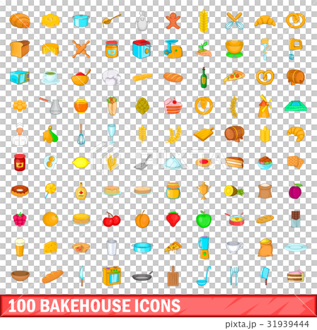 100 bakehouse icons set, cartoon style 31939444