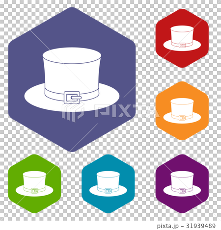 Leprechaun hat icons set hexagon Leprechaun hat icons set hexagon 31939489