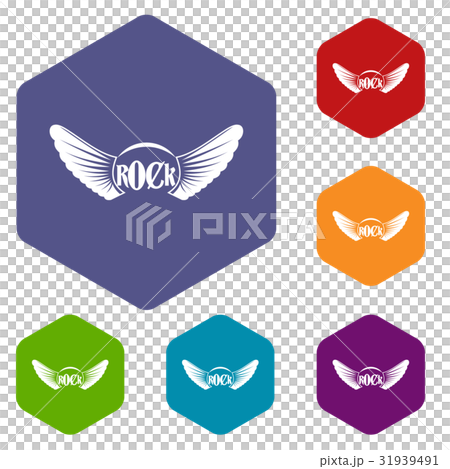 Rock icons set hexagon Rock icons set hexagon 31939491