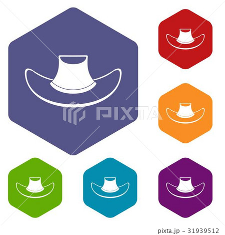 Cowboy hat icons set hexagon 31939512