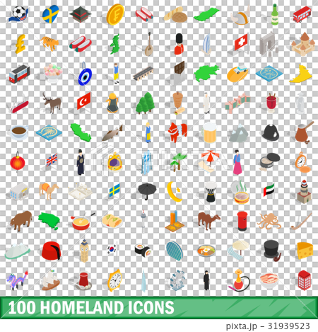 100 homeland icons set, isometric 3d style 31939523