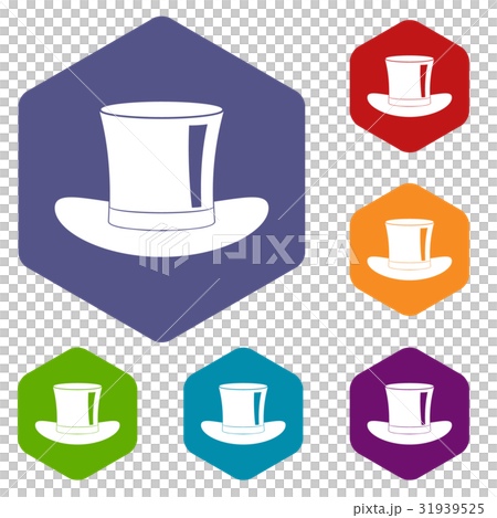 Silk hat icons set hexagon 31939525