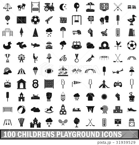 100 childrens playground icons set, simple style 31939529