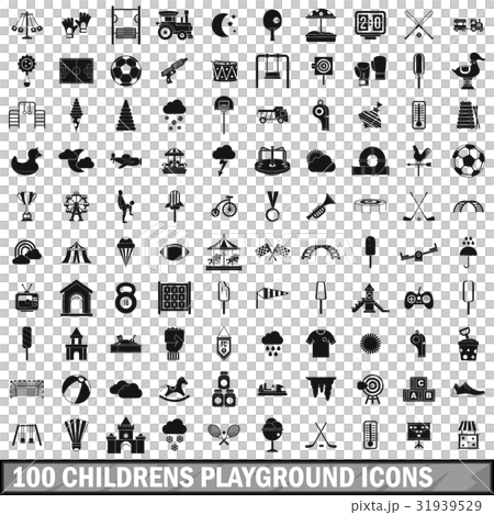 100 childrens playground icons set, simple style 31939529