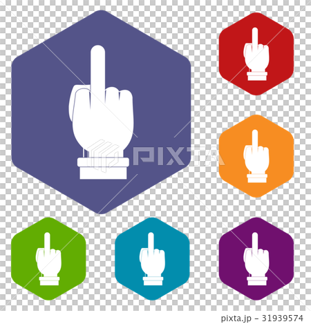 Middle finger hand sign icons set hexagon Middle finger hand sign icons set hexagon 31939574
