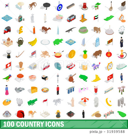 100 country icons set, isometric 3d style 31939588