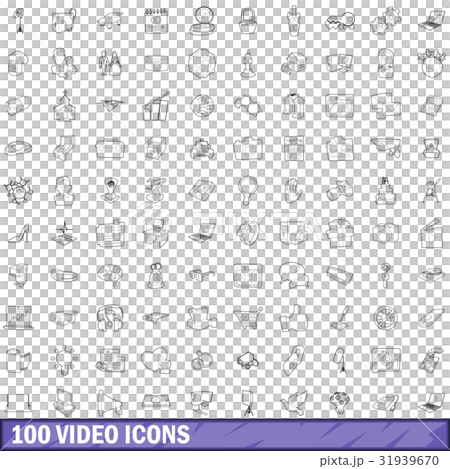 100 video icons set, outline style 31939670