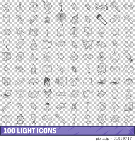 100 light icons set, outline style 31939717