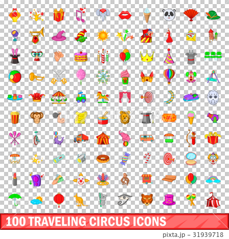 100 traveling circus icons set, cartoon style 100 traveling circus icons set, cartoon style 31939718
