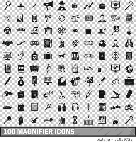 100 magnifier icons set, simple style 100 magnifier icons set, simple style 31939722