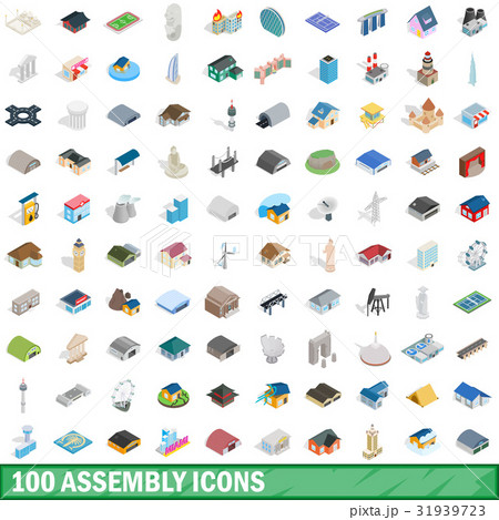 100 assembly icons set, isometric 3d style 31939723