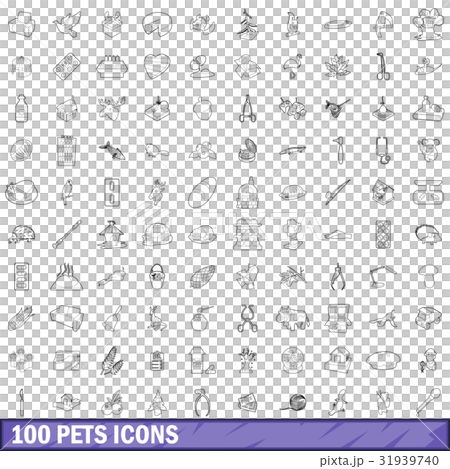 100 pets icons set, outline style 31939740