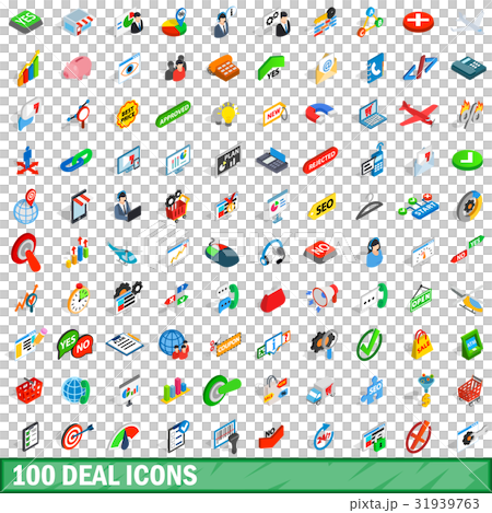 100 deal icons set, isometric 3d style 31939763