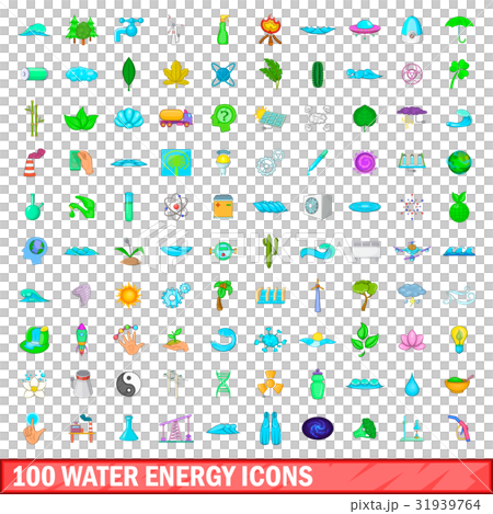 100 water energy icons set, cartoon style 31939764
