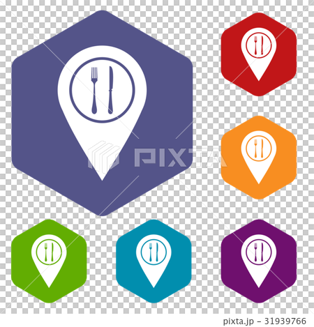 Map pin pointer with cafe or restaurant sign icons - Stock Illustration ...